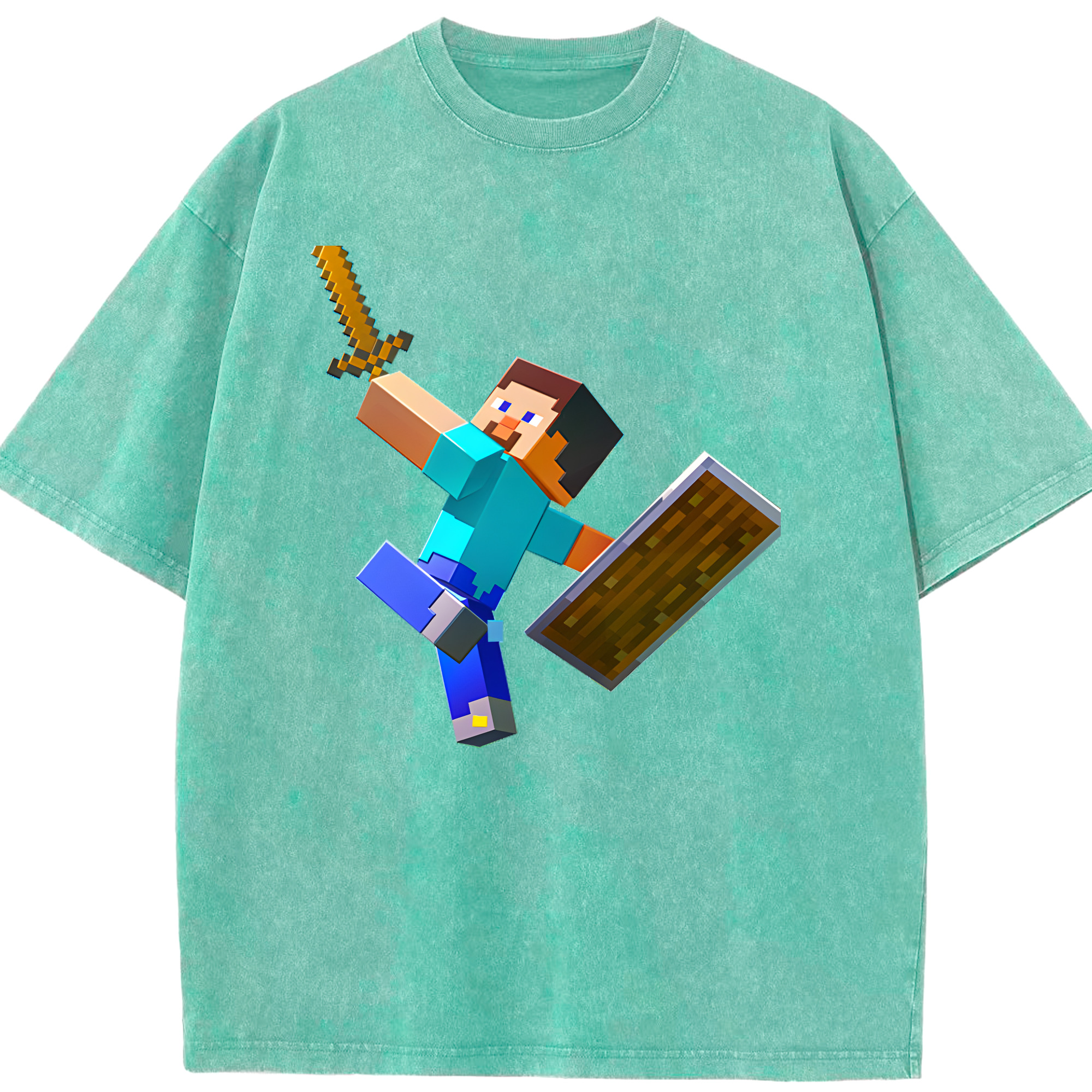 （画像用） マインクラフト ブロックの世界 Minecraft MC Block world 綿100% ヴィンテージ風 半袖Tシャツ（フロントプリント）